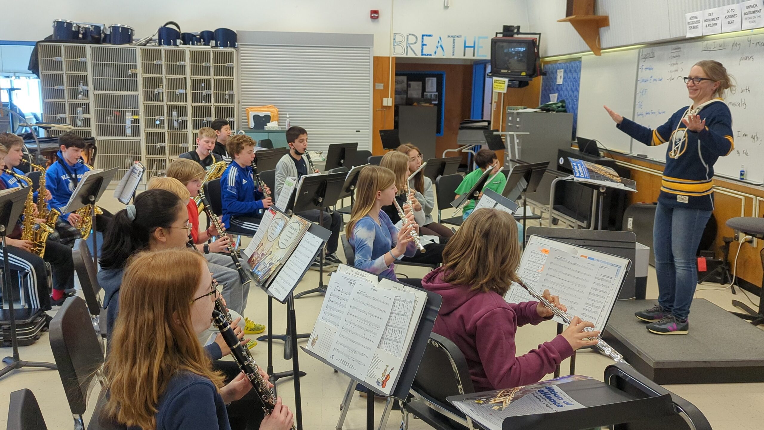 band students in classroom