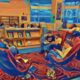 students reading in the comfy chairs