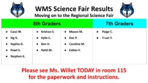 Regional Science Fair contestants -- see Ms. Willet