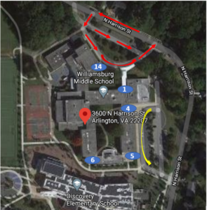 Arial view of WMS w/ bus loops highlighted