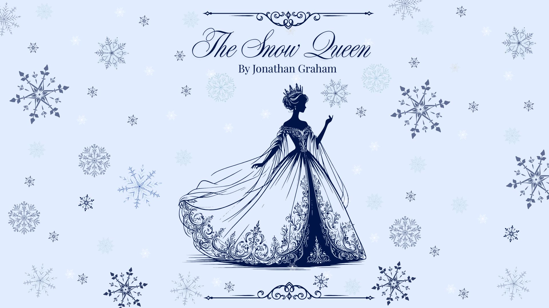 female silhouette in a ball gown surrounded by snow
