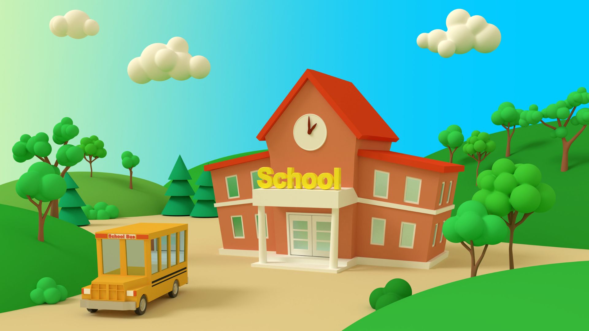 graphic of a school building and a school bus